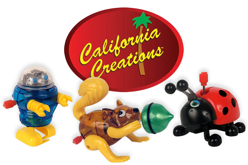 Graphic showing California Creations logo with their toys