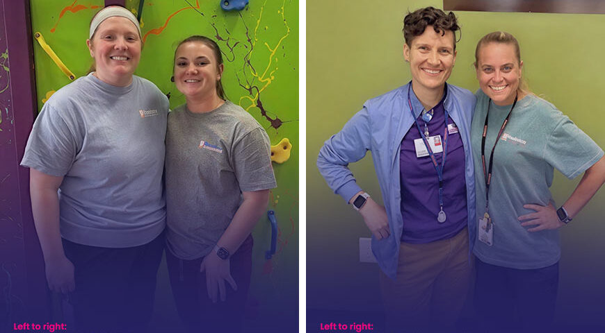 Photo collage showing two images of PDT staff and students